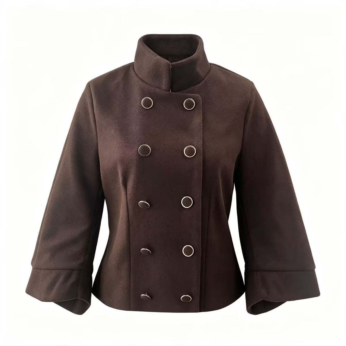 Women's short jacket in double-breasted with stand-up collar, tailored silhouette and bell sleeves Fashion Glam