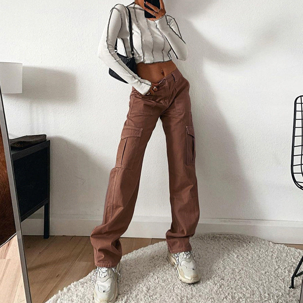 Women High-Waist Cargo Jeans in Relaxed-Fit with Wide Leg Fashion Glam