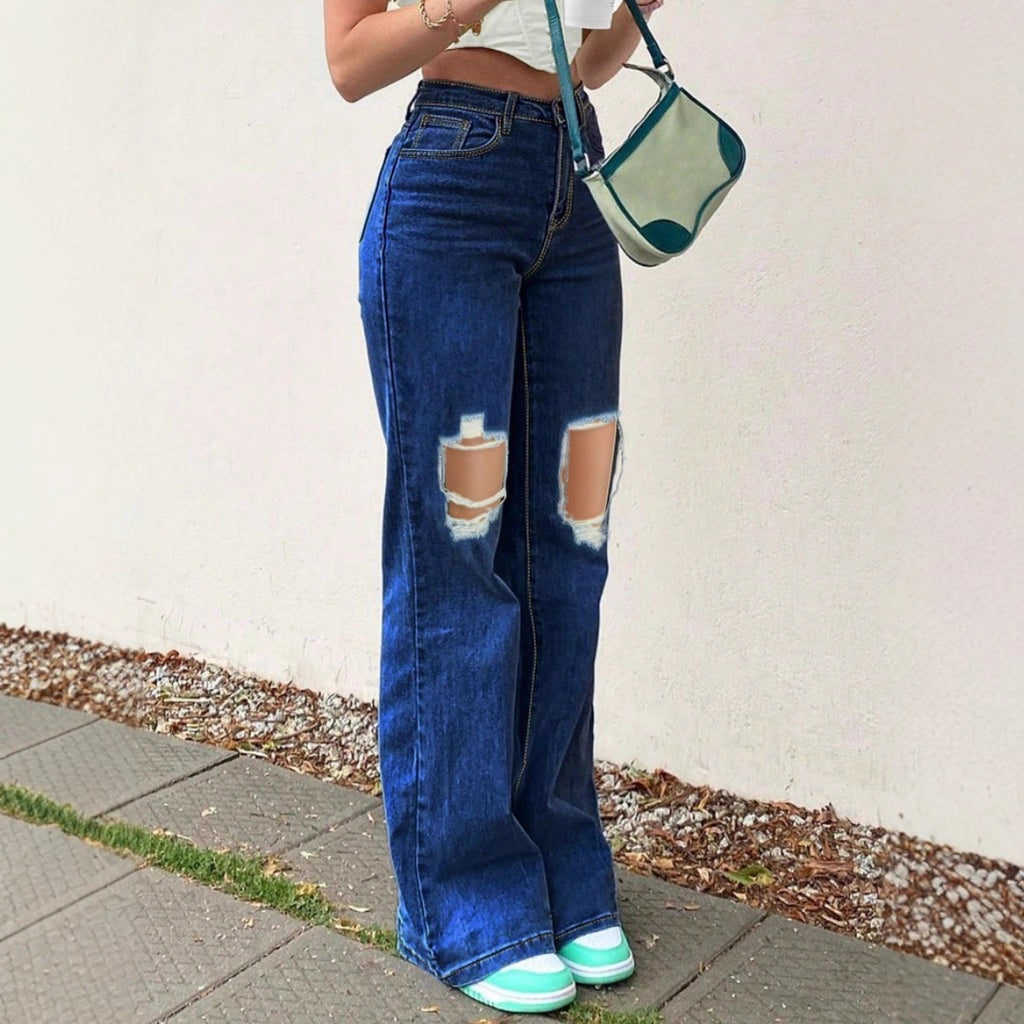 Ladies High-Waist Flared Jeans in Retro Bootcut with Knee-High Cut-Outs and Five-Pocket Design Fashion Glam