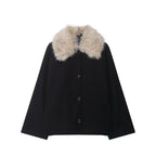 Women's wool cape with removable faux fur collar and concealed button placket Fashion Glam