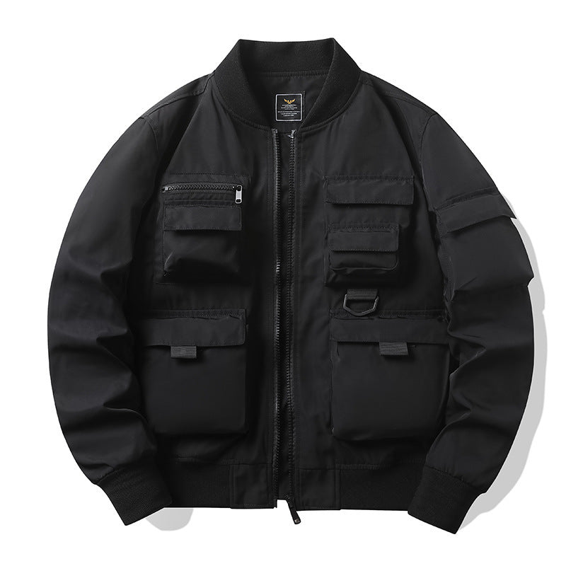 Men's Multi-Pocket Tactical Bomber with Modular Exterior Pockets and D-Ring Details Fashion Glam