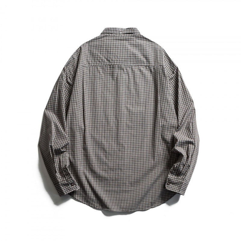 Men's Checked Oversize Shirt with Stand Collar, Drawstring and Raglan Sleeves Fashion Glam