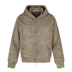 Unisex hooded jacket in all-over leopard with vintage effect, zipper and destroy embroidery Fashion Glam