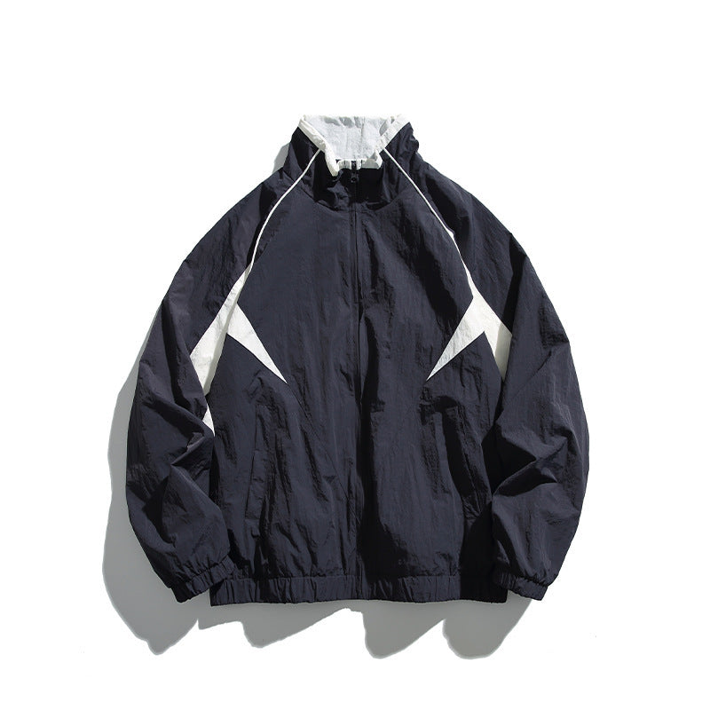 Unisex Lightweight Boxy Hooded Jacket in Windbreaker Style with Contrast Panels and Raglan Sleeves Fashion Glam