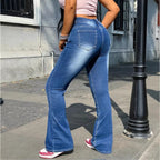 Women's high-waisted flared jeans in retro cut with elastic waistband panel and sculpting fit Fashion Glam