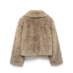 Women Short Cut Faux Fur Coat with Wide Lapel Collar Fashion Glam