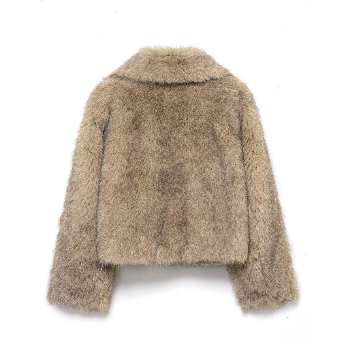 Women Short Cut Faux Fur Coat with Wide Lapel Collar Fashion Glam