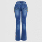Women's Bootcut Jeans with Side Floral Embroidery and Comfortable Stretch Waistband Fashion Glam