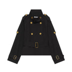 Women's Short Double-Breasted Trench Coat with Waistbelt, Epaulettes and Gold-Colored Details Fashion Glam