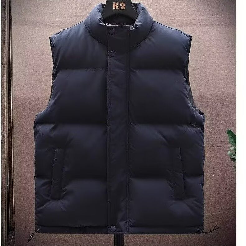 Men's Padded Sleeveless Quilted Vest with Stand Collar and Concealed Snap Placket Fashion Glam