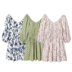 Women's floral dress with smocked waist and voluminous puff sleeves Fashion Glam