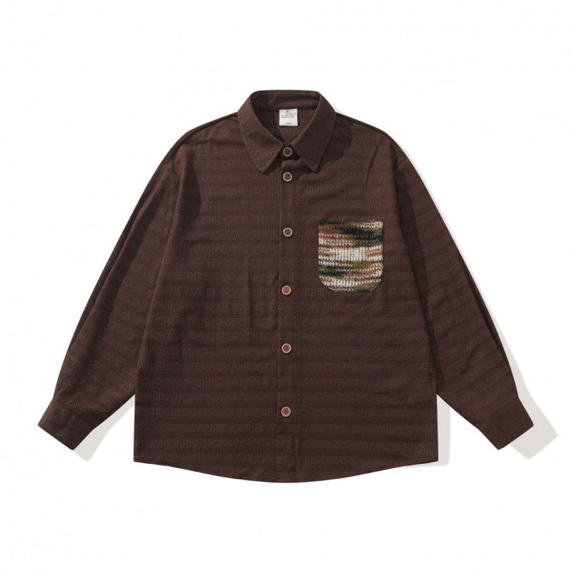 Unisex structured knit shirt jacket with boxy oversized cut and contrasting chest pocket Fashion Glam