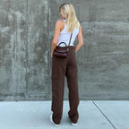 Ladies High-Waisted Relaxed Cargo Pants with Wide Leg and Knee Pleats Fashion Glam