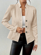 Ladies structured blazer with cable pattern and stand-up collar Fashion Glam