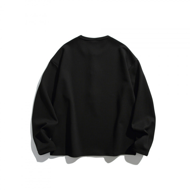 Unisex waffle texture Henley shirt with button placket and oversized fit Fashion Glam