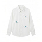Unisex Embroidered Oversized Shirt made of Cotton Blend with Button Placket and Subtle Motif Embroidery Fashion Glam