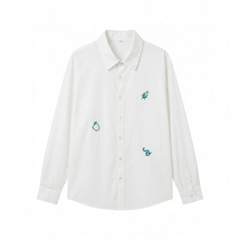 Unisex Embroidered Oversized Shirt made of Cotton Blend with Button Placket and Subtle Motif Embroidery Fashion Glam
