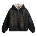 Men's Padded Bomber Jacket with Teddy Lining, Hood and Used Finish Fashion Glam