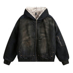 Men's Padded Bomber Jacket with Teddy Lining, Hood and Used Finish Fashion Glam