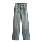Women's high-waist jeans with straight leg, five-pocket cut and vintage wash Fashion Glam