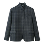 Women's box blazer with stand-up collar, asymmetric single-button placket and fine checked pattern Fashion Glam