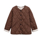 Women's quilted jacket with round quilting, button placket and V-neck Fashion Glam