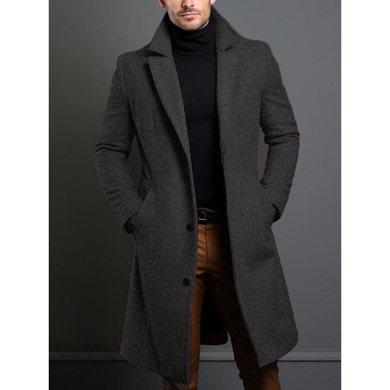 Men's knee-length classic coat with padded lining and elegant button placket Fashion Glam