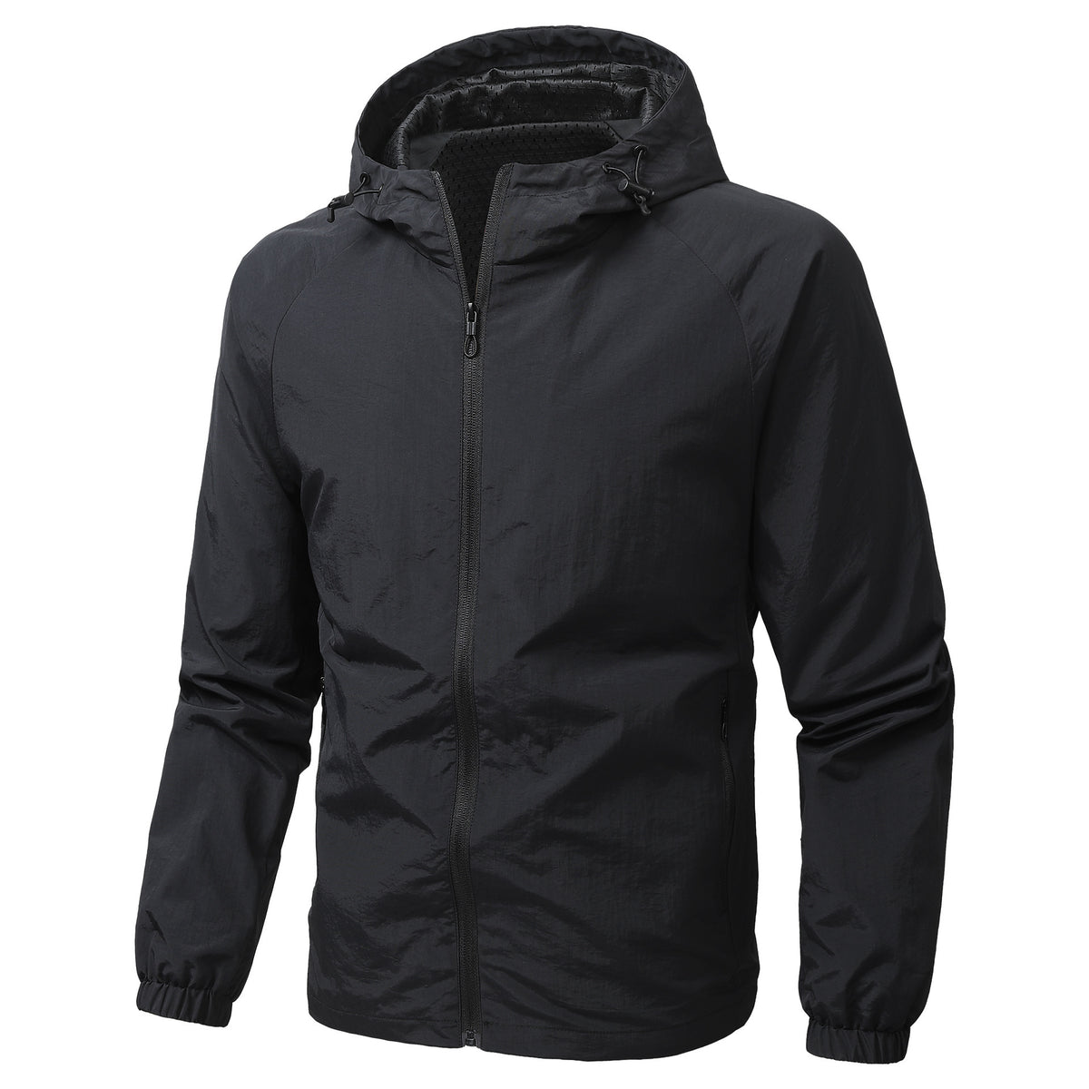Men's Lightweight Windproof Hooded Outdoor Jacket with Full Zipper and Elastic Cuffs Fashion Glam