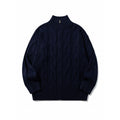 Unisex Chunky Knit Zip-up Cardigan with Cable Pattern and High Ribbed Collar Fashion Glam
