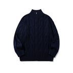 Unisex Chunky Knit Zip-up Cardigan with Cable Pattern and High Ribbed Collar Fashion Glam