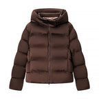 Women oversized high puffy quilted jacket with detachable zipper and kangaroo pockets Fashion Glam