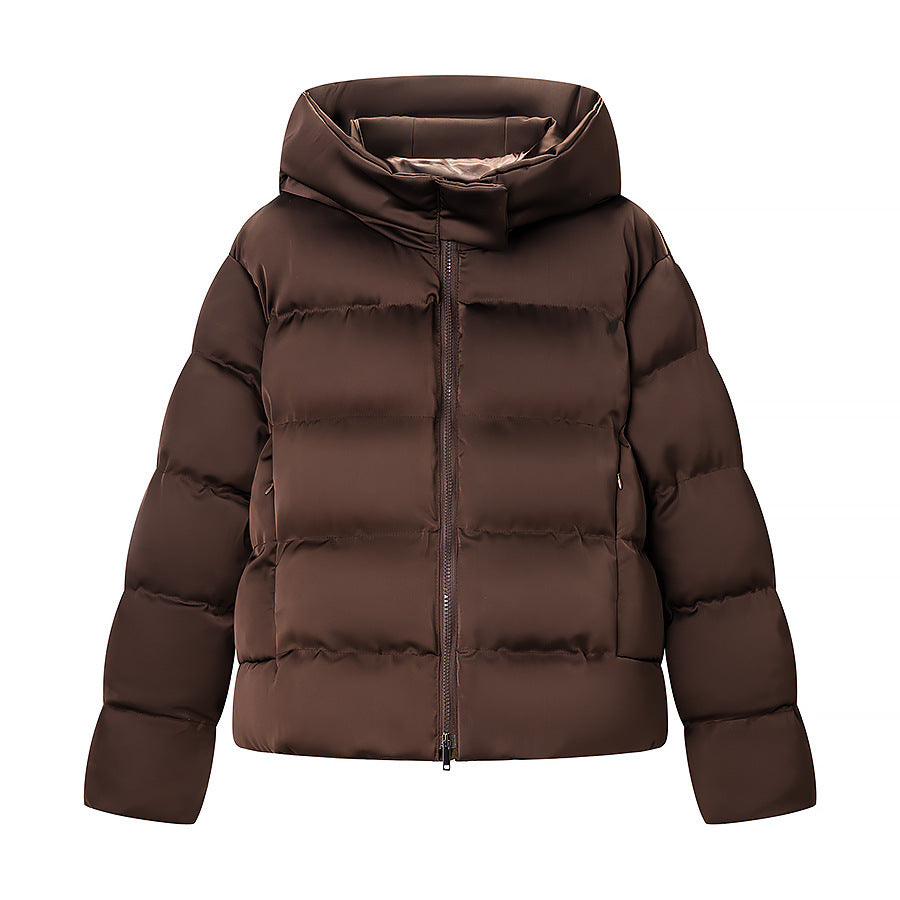 Women oversized high puffy quilted jacket with detachable zipper and kangaroo pockets Fashion Glam