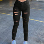 Women's High-Waist Stretch Jeans in tight ripped look with shaping waist Fashion Glam