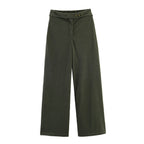 Women Wide Highwaist Pants with Turned-Up Waistband and Cord Look Fashion Glam