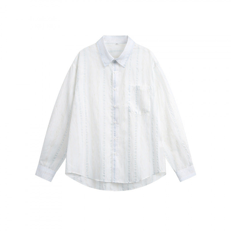Unisex Lightweight Oversized Shirt made of Structured Blend with Chest Pocket and Rounded Hem Fashion Glam