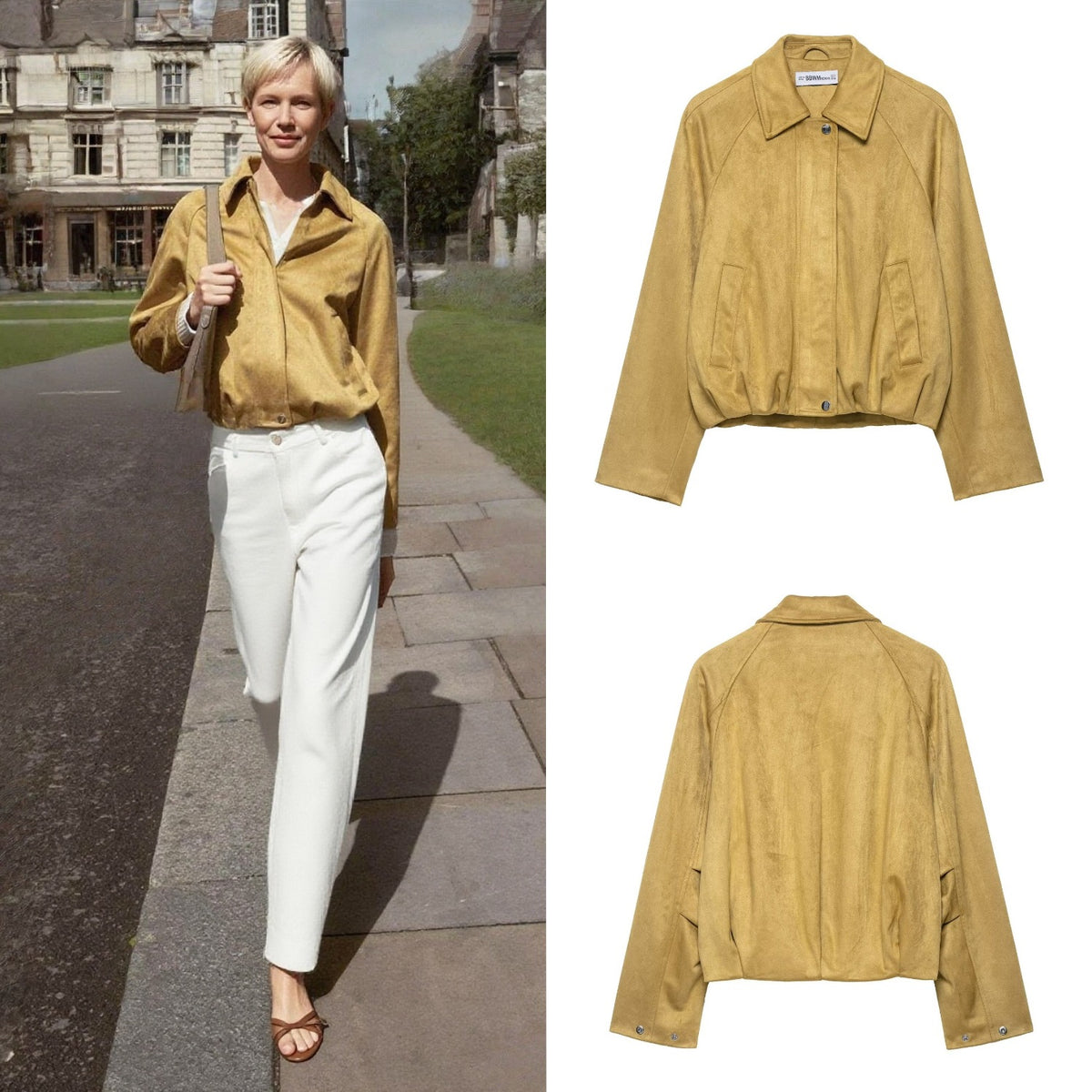 Women's short-cut suede look bomber jacket with raglan sleeves and elastic hem Fashion Glam