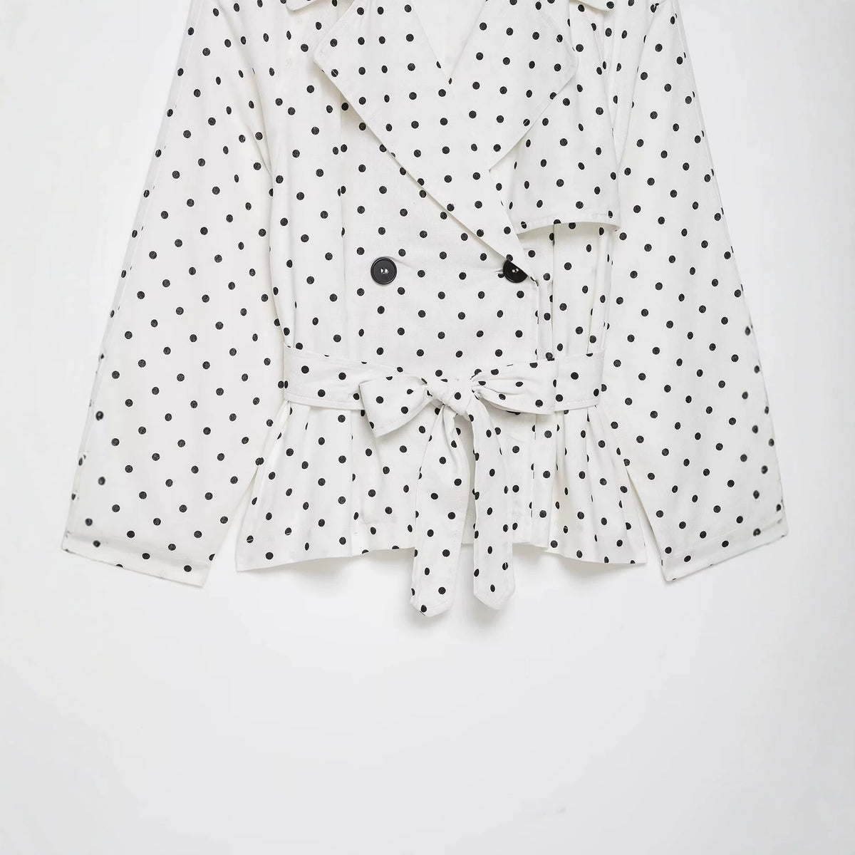 Women Polka Dot Cropped Trench Coat with Tie Belt Fashion Glam