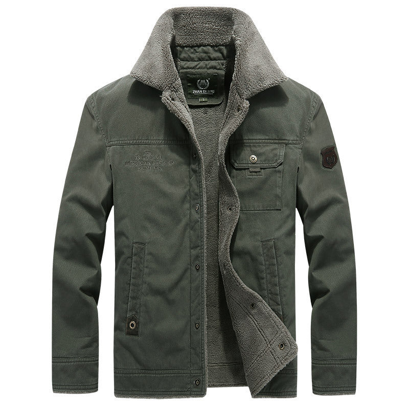 Men's Robust Canvas Field Jacket with Teddy Lining, Stand Collar and Utility Pockets Fashion Glam