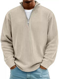 Men's ribbed knit pullover with half-zip and stand-up collar Fashion Glam