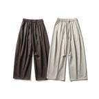 [Unisex] Wide linen blend pants with elastic waistband and drawstring Fashion Glam