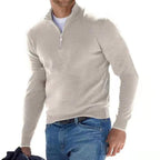 Men's Fine Knit Sweater with Short Zipper and Troyer Collar Fashion Glam