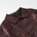 Women's Oversize Faux Leather Bomber Jacket with Round Collar and Distinctive Seam Details Fashion Glam