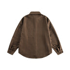 Unisex Loose-Fit Shirt with Vertical Pinstripe Structure, Patch Chest Pocket and Curved Hem Fashion Glam