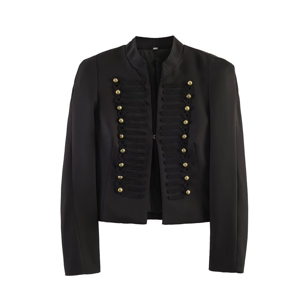 Women's short blazer in parade and military look with decorative cord applications and decorative buttons Fashion Glam