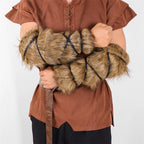 Unisex Medieval Arm Warmers made of Faux Fur with Adjustable Leather Straps Fashion Glam