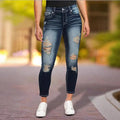 Women's high-waisted ripped skinny jeans with sculpting comfort waistband Fashion Glam