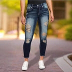Women's high-waisted ripped skinny jeans with sculpting comfort waistband Fashion Glam