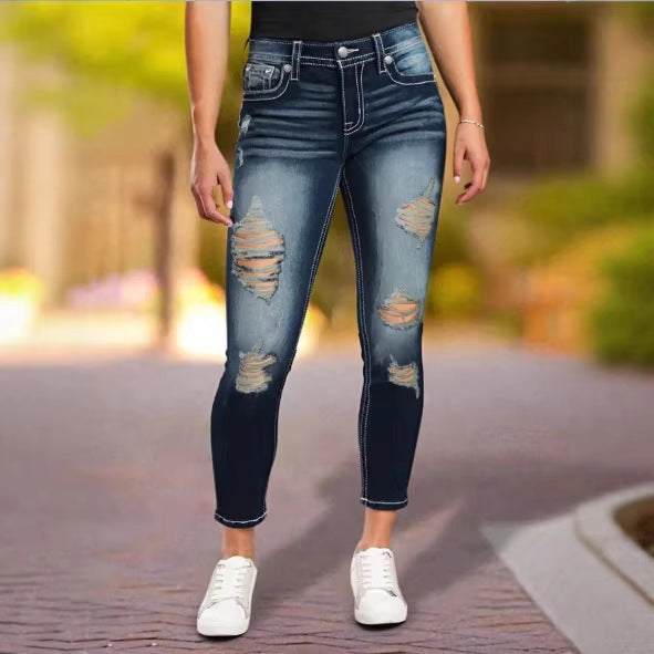 Women's high-waisted ripped skinny jeans with sculpting comfort waistband Fashion Glam