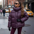 Women's Oversize Quilted Puffer Jacket with High Collar and Hood Fashion Glam
