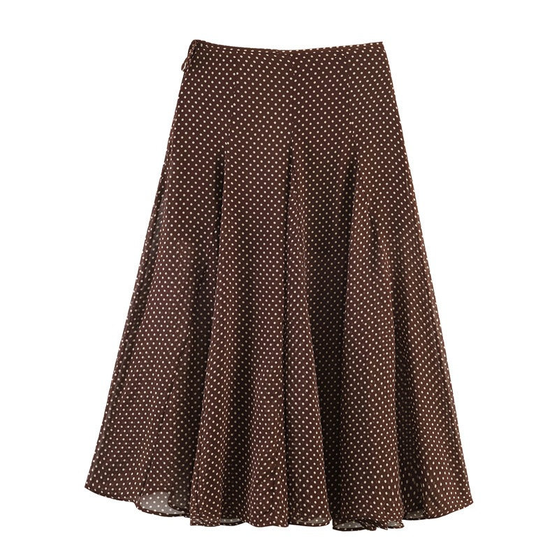 Women's Flowing A-Line Midi Skirt with Polka Dot Print and Tie Bow Fashion Glam